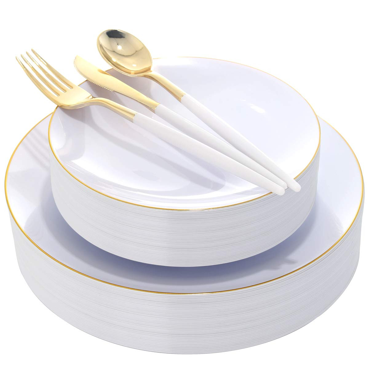 DaYammi 30 Guests Gold Plastic Plates with Disposable Silverware,Gold Cutlery with White Handle,W... | Amazon (US)