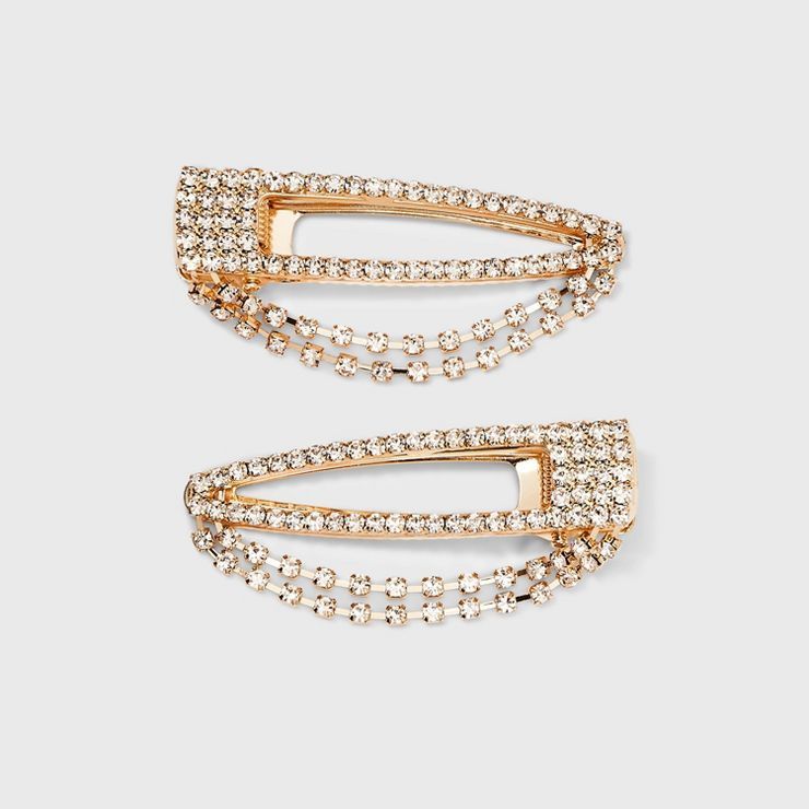Rhinestone Alligator Hair Clips 2pc - Wild Fable™ Gold/Clear | Target