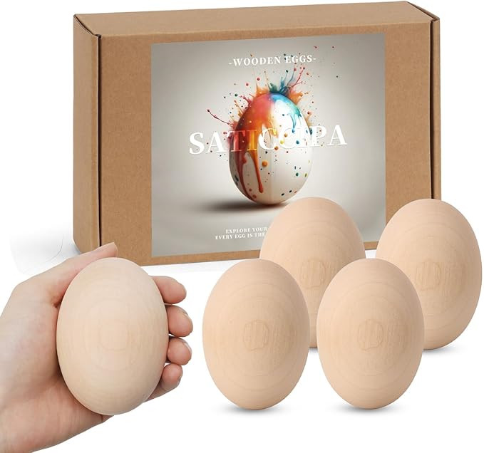 Large Wooden Eggs,3.1x2.3 inches 4 Count Unpainted Wooden Eggs in Carton for Painting, Crafts, an... | Amazon (US)