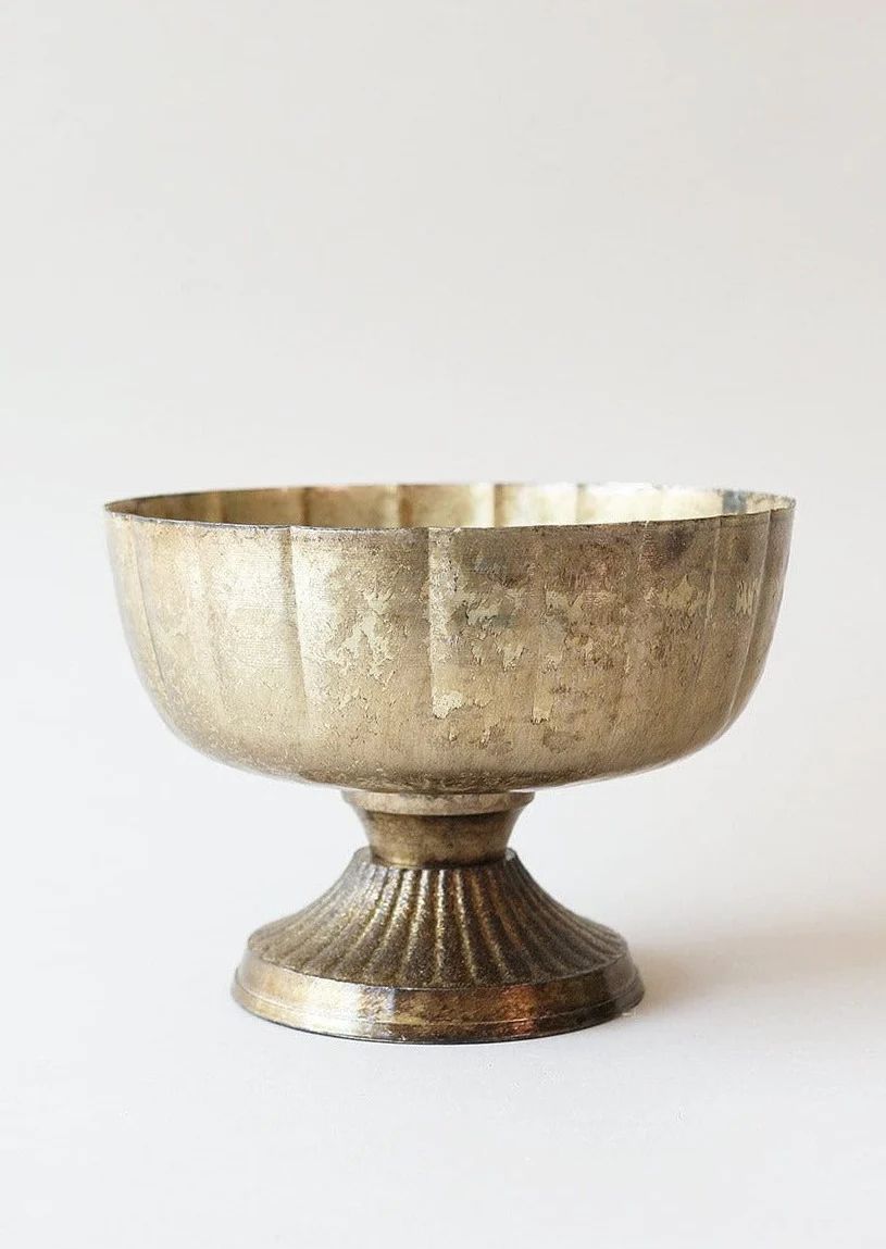 Distressed Gold Metal Compote Bowl - 8" Wide | Afloral
