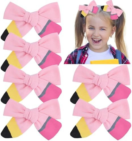 Back to School Pencil Hair Bows Clips,The Hand Painted Pink Pencil Schoolgirl Pigtail Bows Clips ... | Amazon (US)