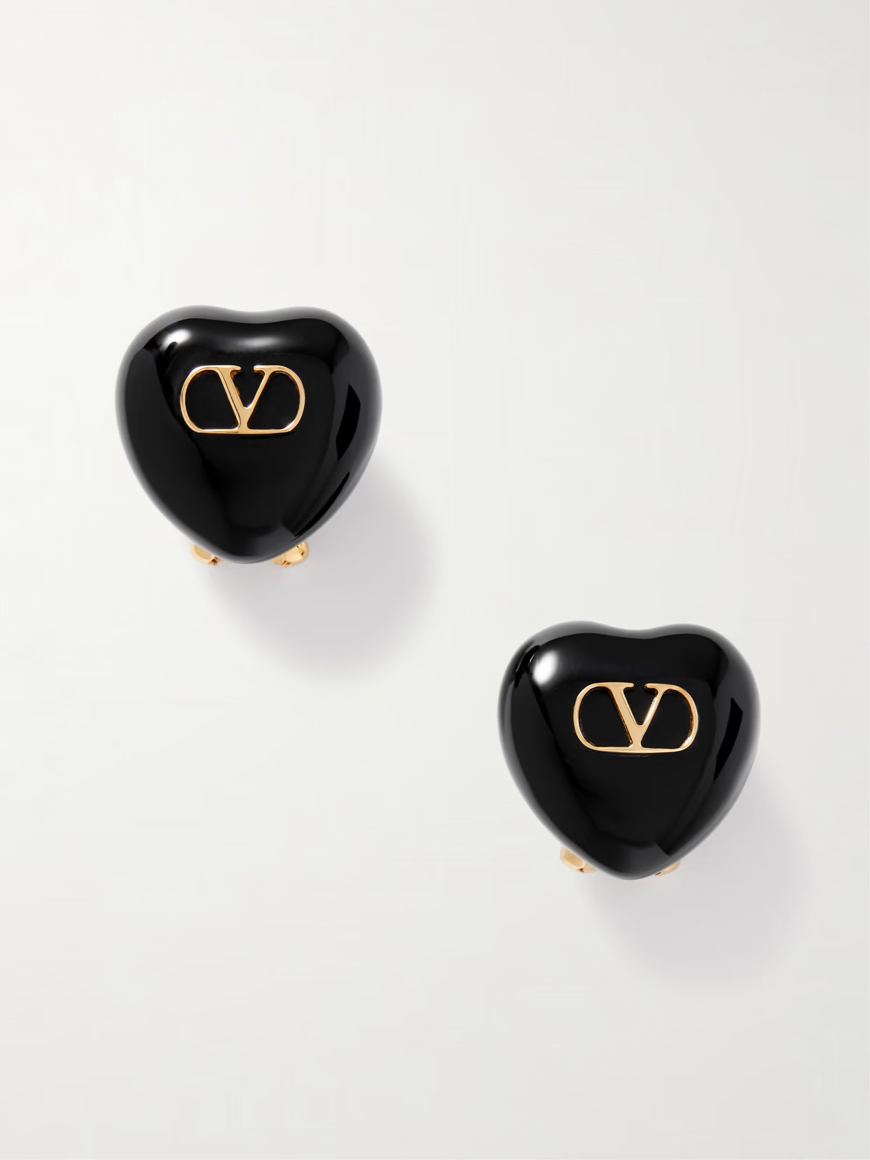 Valentino Garavani - Cuore Gold-tone And Resin Clip Earrings - Black | NET-A-PORTER (US)