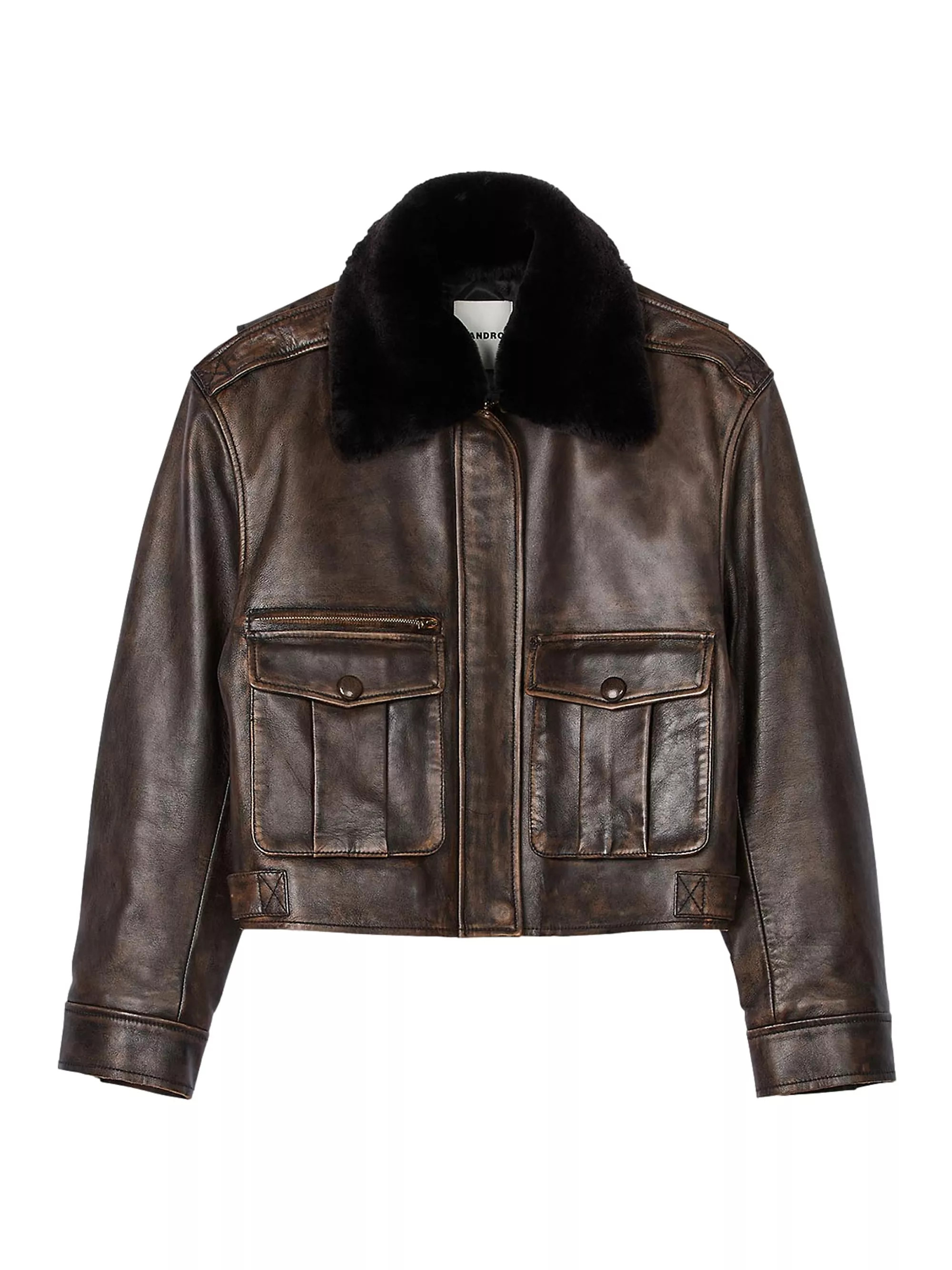 Shop Sandro Distressed Leather Jacket | Saks Fifth Avenue | Saks Fifth Avenue
