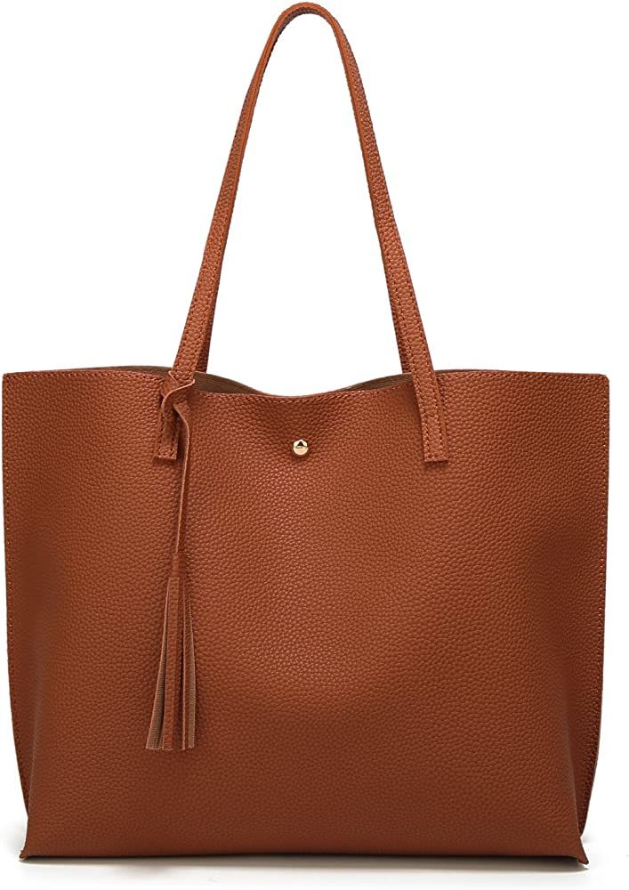 Dreubea Women's Soft Faux Leather Tote Shoulder Bag, Big Capacity Tassel Handbag | Amazon (US)