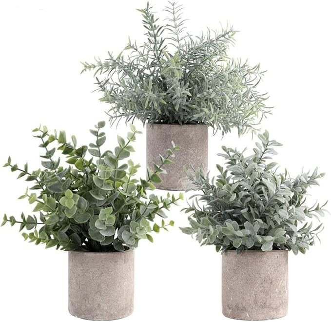 ZNCMRR Mini Potted Artificial Eucalyptus Green Plants Set Indoor Artificial Faux Greenery in Gray... | Amazon (US)