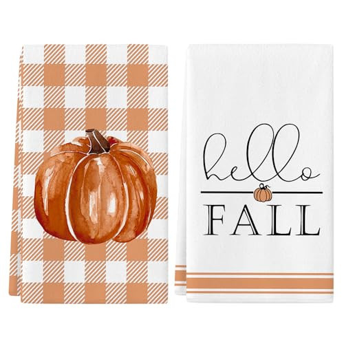 Siilues Fall Kitchen Towels Set of 2,18x26 Inch Pumpkin Hand Towels Hello Fall Decorations for Home Seasonal Autumn Thanksgiving Home Kitchen Decor Dishcloth | Amazon (US)