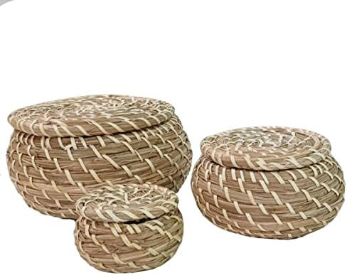 Ikea IKE-803.281.45 FRYKEN Baskets with Lid Made of Seagrass Beach Oats, Set of 3 | Amazon (US)