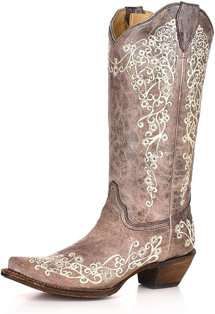A1094 Brown Crater Bone Embroidered Corral Womens Western Cowboy Boots | Amazon (US)