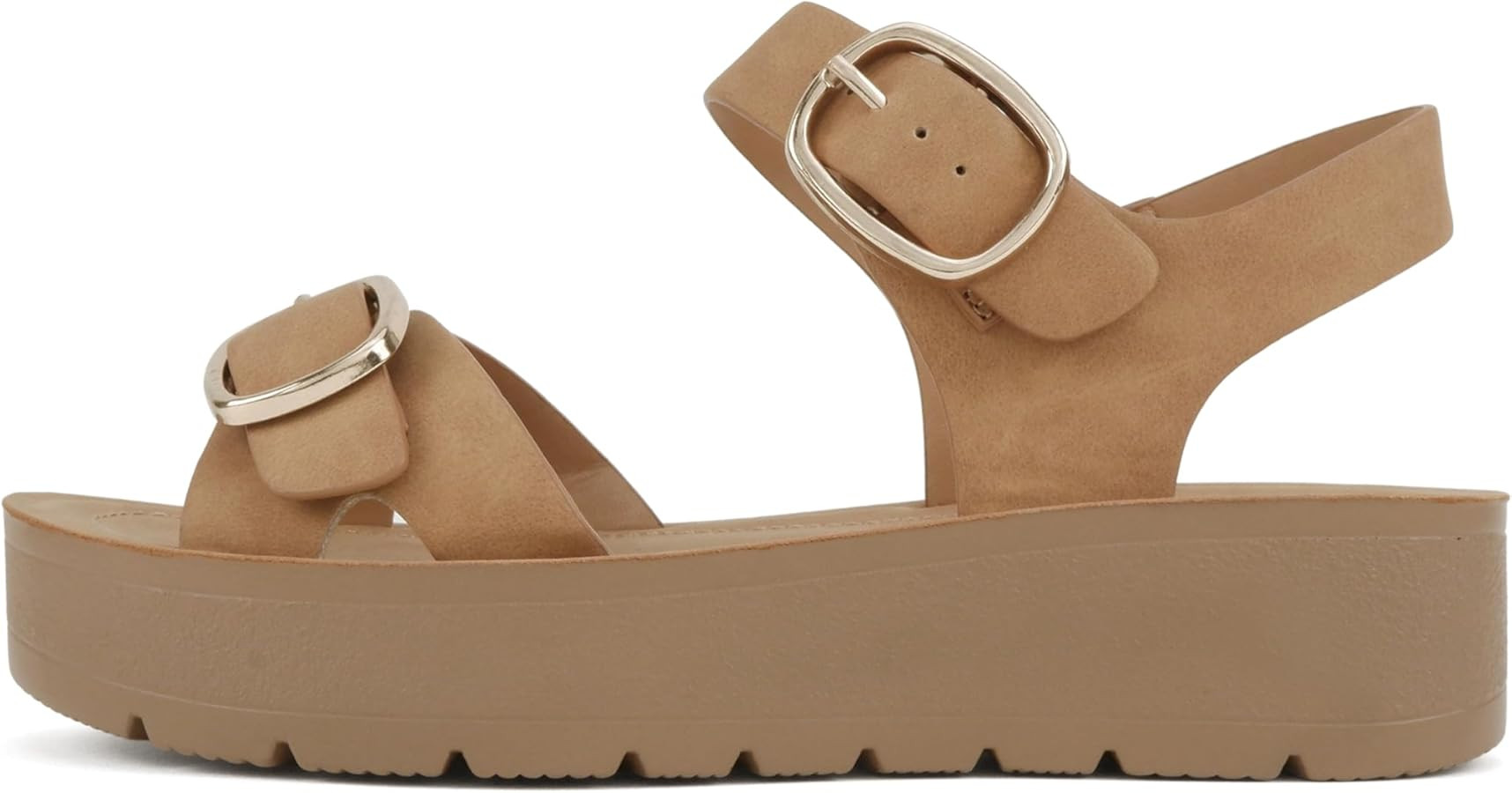 Soda Jolin ~ Women Crisscross Band Low Platform Sandals with Buckle Straps | Amazon (US)
