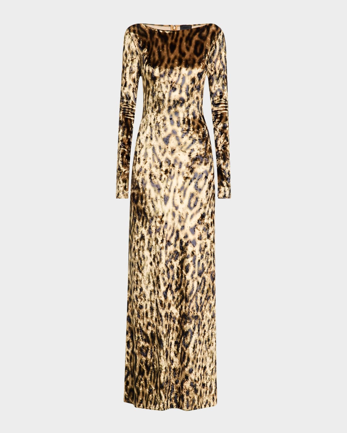 Leopard-Print Velvet Long-Sleeve Gown | Neiman Marcus