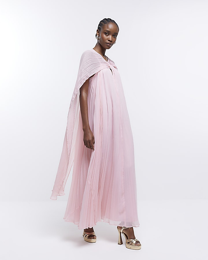 Pink Pleated Cape Maxi Dress | River Island (UK & IE)