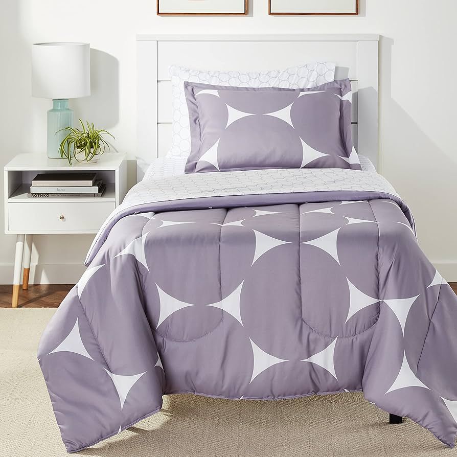 Amazon Basics 5-Piece Lightweight Microfiber Bed-In-A-Bag Comforter Bedding Set, Twin/Twin XL, Pu... | Amazon (US)