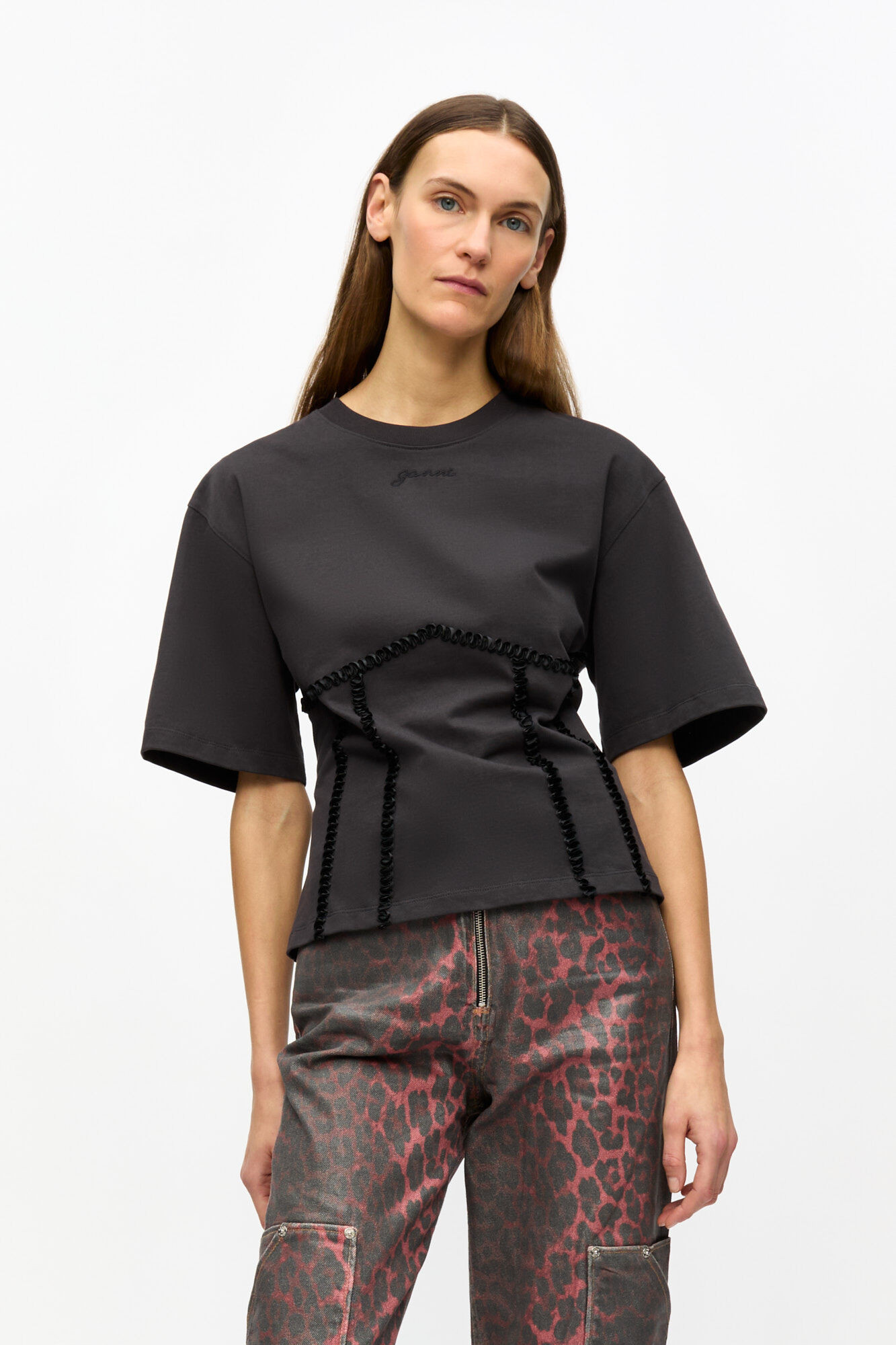 Black Cotton Tie Back T-shirt | Ganni