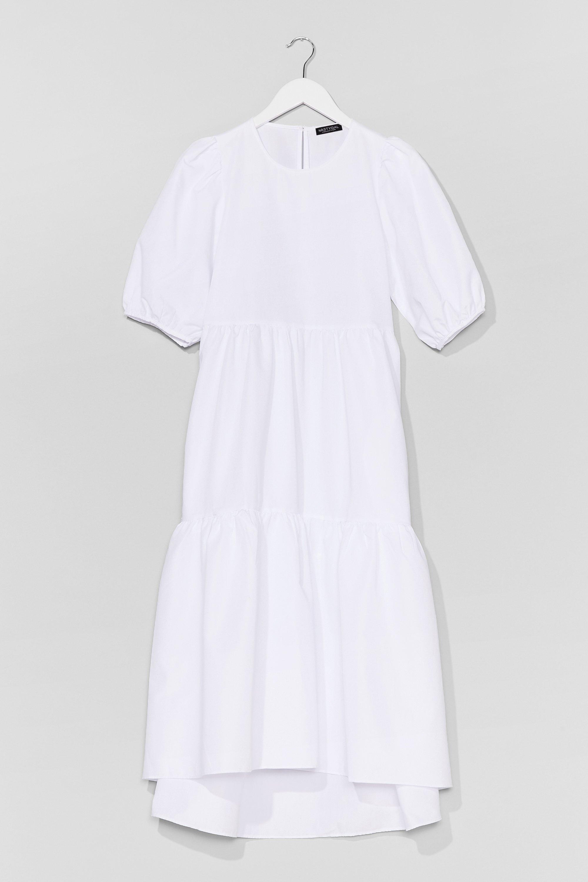 Puff Sleeve Crew Neck Tiered Midi Dress | Nasty Gal (US)