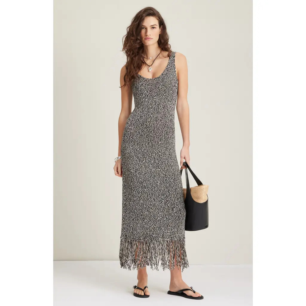Nordstrom Fringe Maxi Sweater Dress in Black- Beige Marl at Nordstrom Rack, Size Xx-Large | Nordstrom Rack