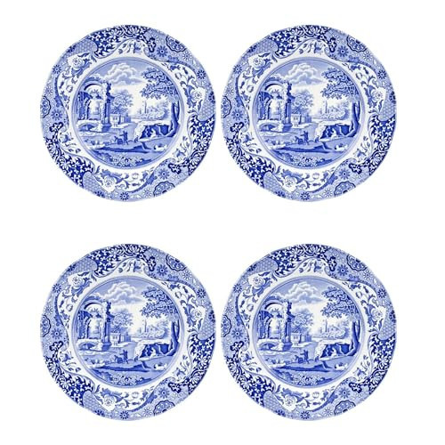 Spode Blue Italian 9-Inch Porcelain Luncheon Plates - Set of 4 Classic Round Dishes with Eastern-Inspired Border - Elegant Blue & White Tableware Gift for Everyday Meals & Hosting | Amazon (US)