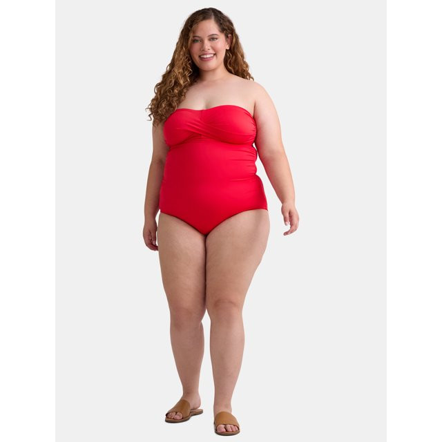 Time and Tru Women’s and Women’s Plus Bandeau Twist Front One Piece Swimsuit, Sizes XS-3X | Walmart (US)