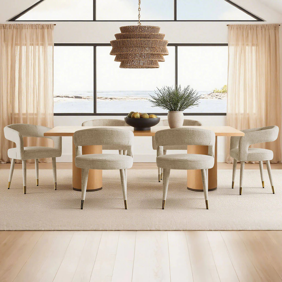 Anna Modern Upholstered Dining Chairs with Arm (Set of 2) | Pop Maison