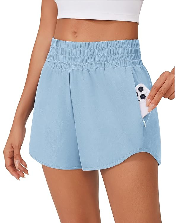 PINSPARK High Waisted Running Shorts for Women 3" Inseam Mesh Liner Quick Dry Sport Athletic Work... | Amazon (US)