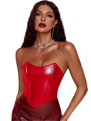 SOLY HUX Women's PU Leather Overbust Corset Bandana Tube Tops Lace up Strapless Boned Body Shaper... | Amazon (US)
