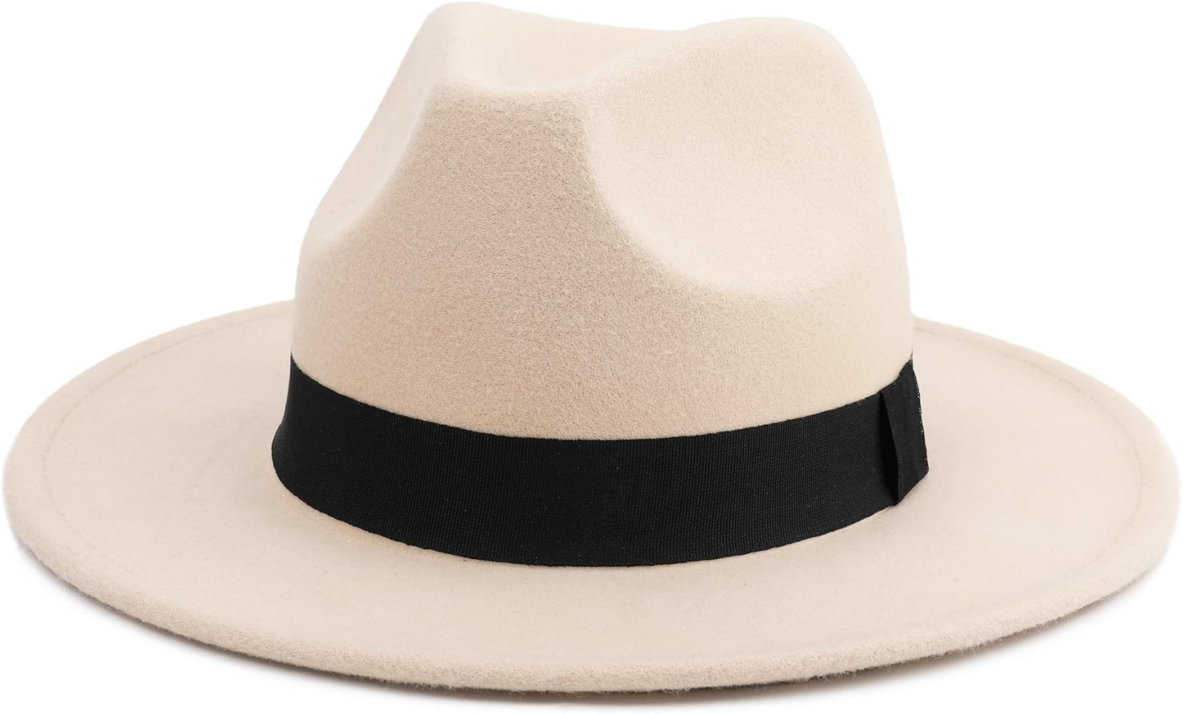 Besoogii Classic Wide Brim Women Men Fedora Hat with Belt Buckle Felt Panama Hat | Amazon (US)