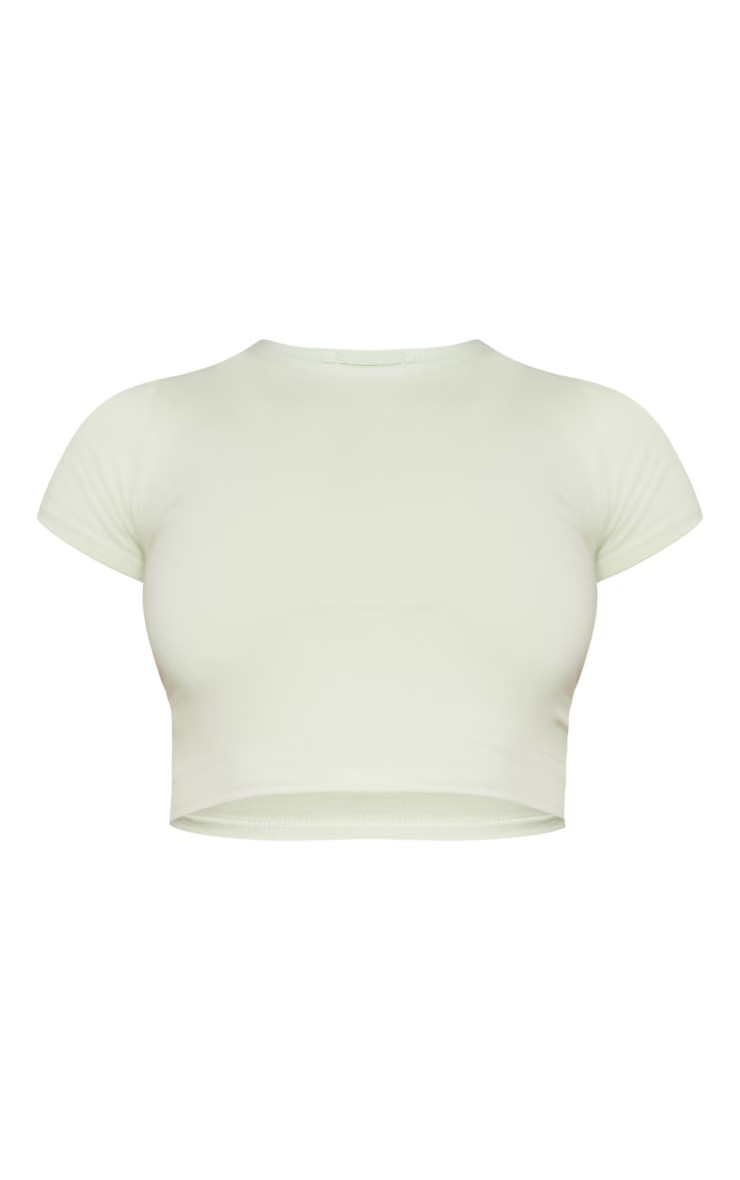 Sage Khaki Cotton Short Sleeve Crop Top | PrettyLittleThing US