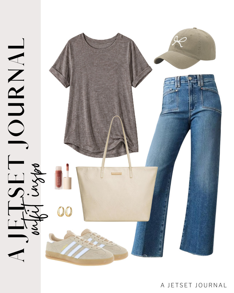 Another outfit idea is to pair this grayish-purple oversized tee from ATHMILE with Astylish wide-leg jeans. A trendy bow-tie baseball cap complements the fit. These adidas Gazelle sneakers and Montana West tote bag are perfect for this look, too.

#LTKSeasonal #LTKSaleAlert #LTKTravel
 

 