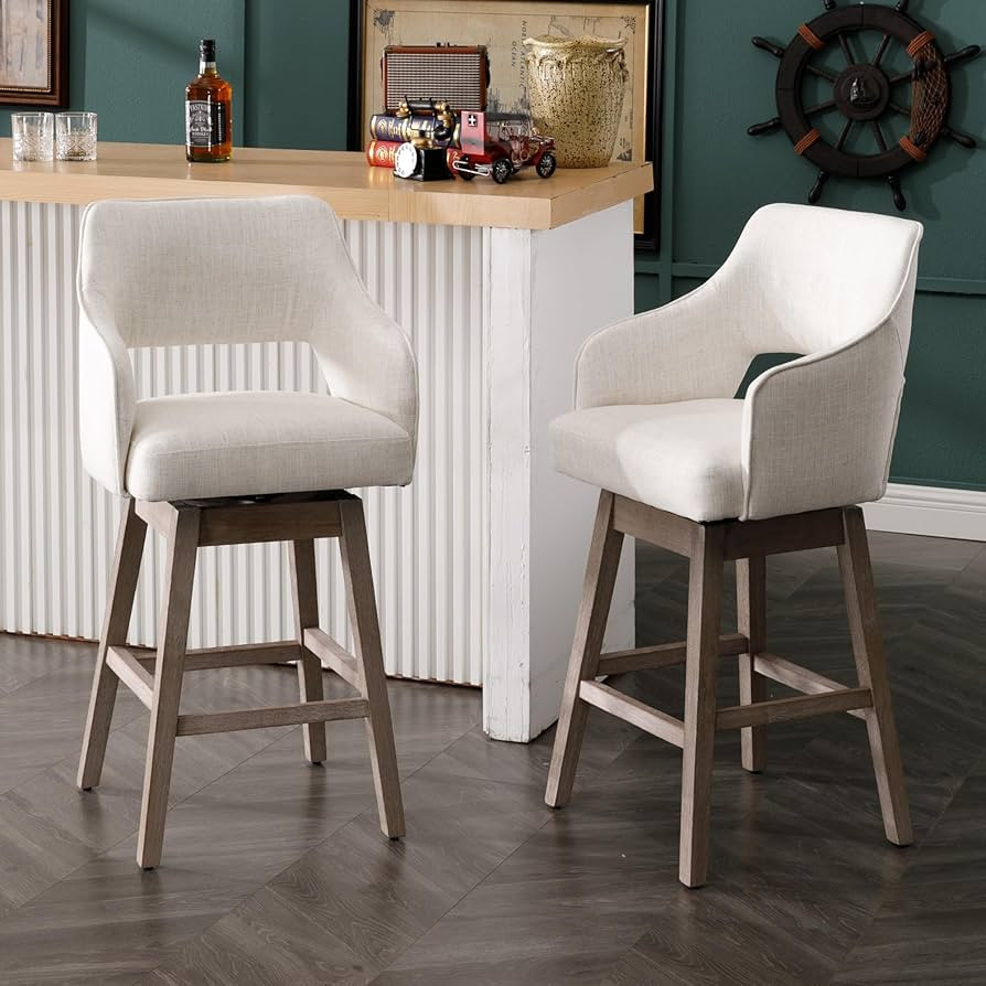 27 Inch Counter Height Swivel Barstools Set of 2, Linen Fabric 5-Inch Upholstered Bar Chair with ... | Amazon (US)