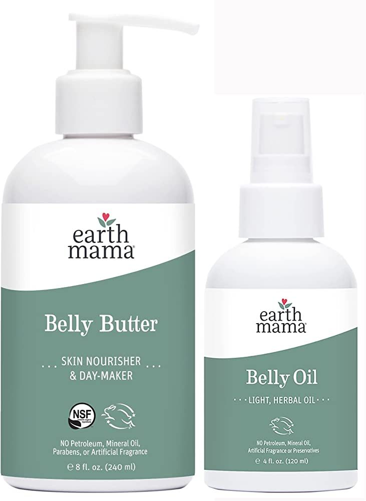 Earth Mama Belly Butter & Belly Oil Bundle for Dry, Stretching Skin | Moisturize + Encourage Skin... | Amazon (US)
