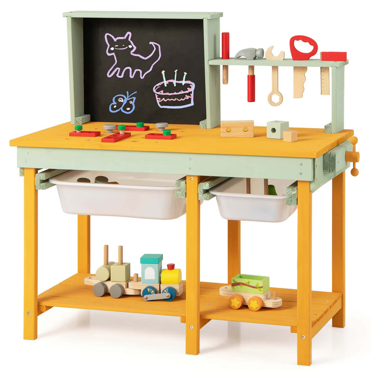 Costway Kids Wooden Toy Workbench with Storage Space & Blackboard Tool Accessories for Boys | Target
