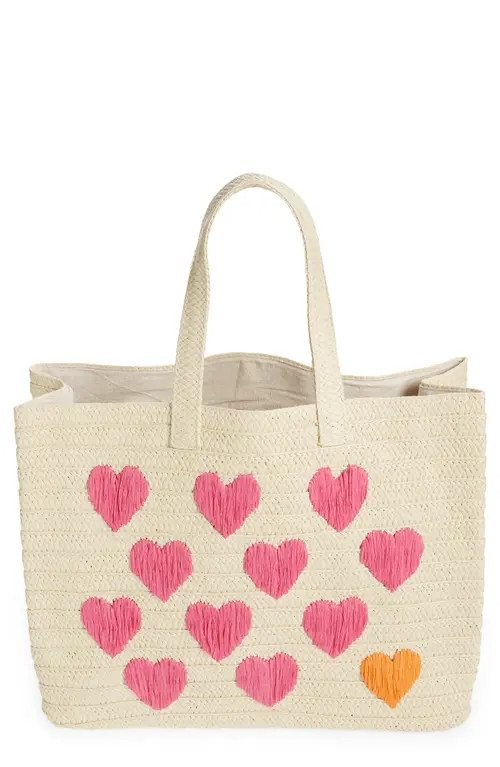 btb Los Angeles Be Mine Straw Tote in Natural/Fuschia at Nordstrom | Nordstrom