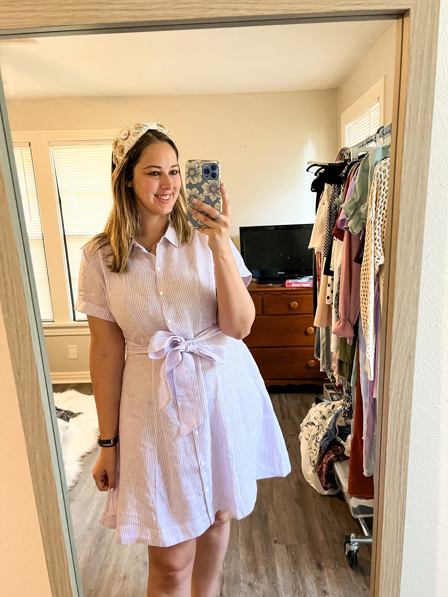 Sunday 7.2.23 ootd - hill house home lilac striped linen Laura dress (size large/linking other Laura’s in stock and other linen dresses) and red dress pearl studded pastel floral headband 

Midsize, midsize ootd, size 10, size 10 outfit, summer dress, summer outfit, grandmillenial outfit, coastal style, casual outfit, linen outfit, purple dress, lilac dress, classic style 

#LTKFind #LTKworkwear #LTKSeasonal