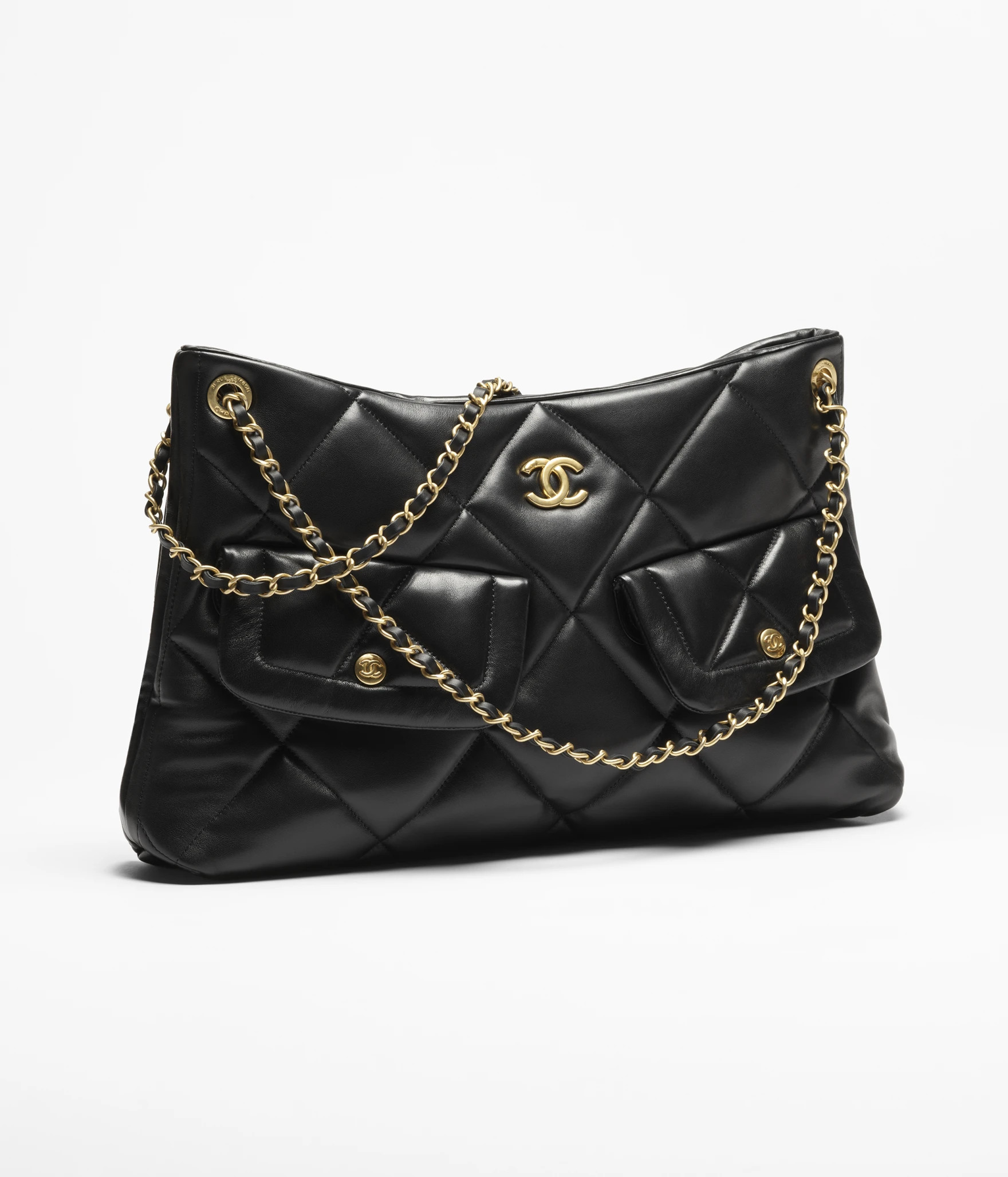 Shopping bag, Shiny lambskin & gold-tone metal, black — Fashion | CHANEL | Chanel, Inc. (US)