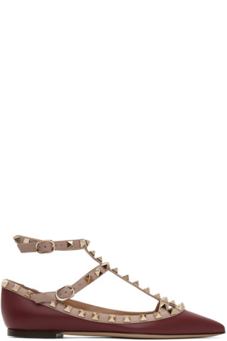Pink & Red Valentino Garavani Rockstud Cage Ballerina Flats | SSENSE