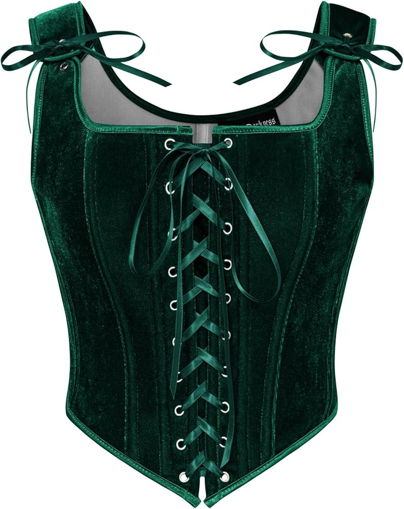 Scarlet Darkness Renaissance Corset Tops for Women Vintage Lace Up Overbust Velvet Bustier Bodice | Amazon (US)