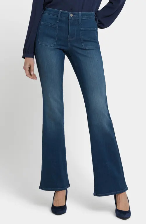 NYDJ Ava Patch Pocket Mid Rise Flare Jeans in Hugo Rain at Nordstrom, Size 0 | Nordstrom