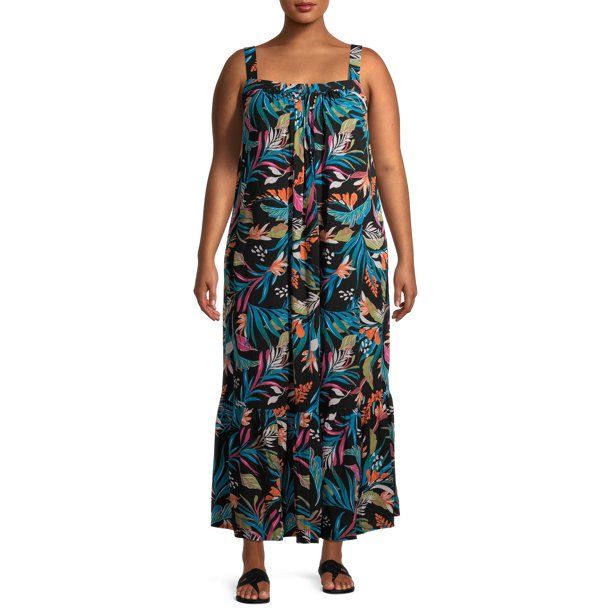 Terra & Sky Women's Plus Size Sleeveless Tiered Maxi Dress | Walmart (US)