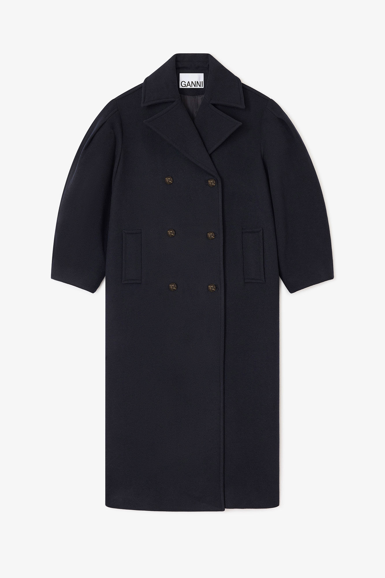 Dark Blue Wool Oversized Long Peacoat | Ganni