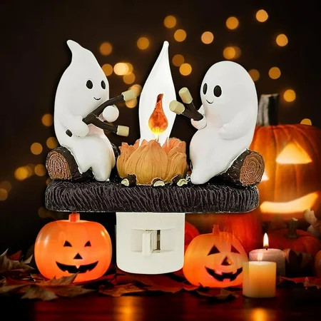 2024 Ghost Campfire Flickering Nightlight, Halloween Night Lights Plug into Wall, 3D Spooky Fire Marshmallow Night Light, Ghost Pumpkin Night Light Dusk Funny Halloween Room Decorations (A-1PC) | Walmart (US)