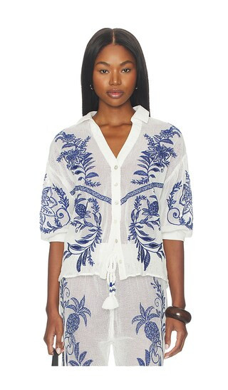 FARM Rio Blouse Top in White,Blue. - size M | Revolve Clothing (Global)