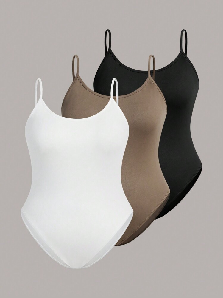 SHEIN EZwear 3pcs Casual Simple Suitable For Summer, Slim And Plus Size Women's Cami Bodysuit Sui... | SHEIN