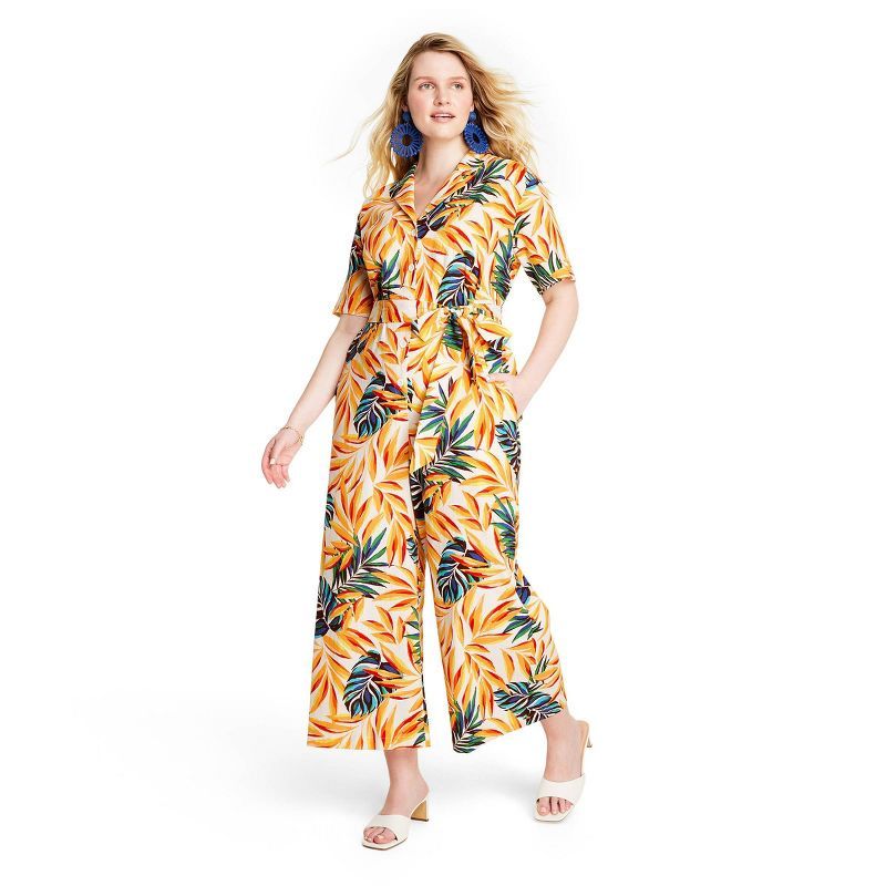 Women's Tropical Print Tie-Front Jumpsuit - Tabitha Brown for Target Yellow/Orange | Target