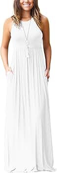 Women's Sleeveless Racerback Loose Plain Maxi Dresses Casual Long Dresses with Pockets | Amazon (US)