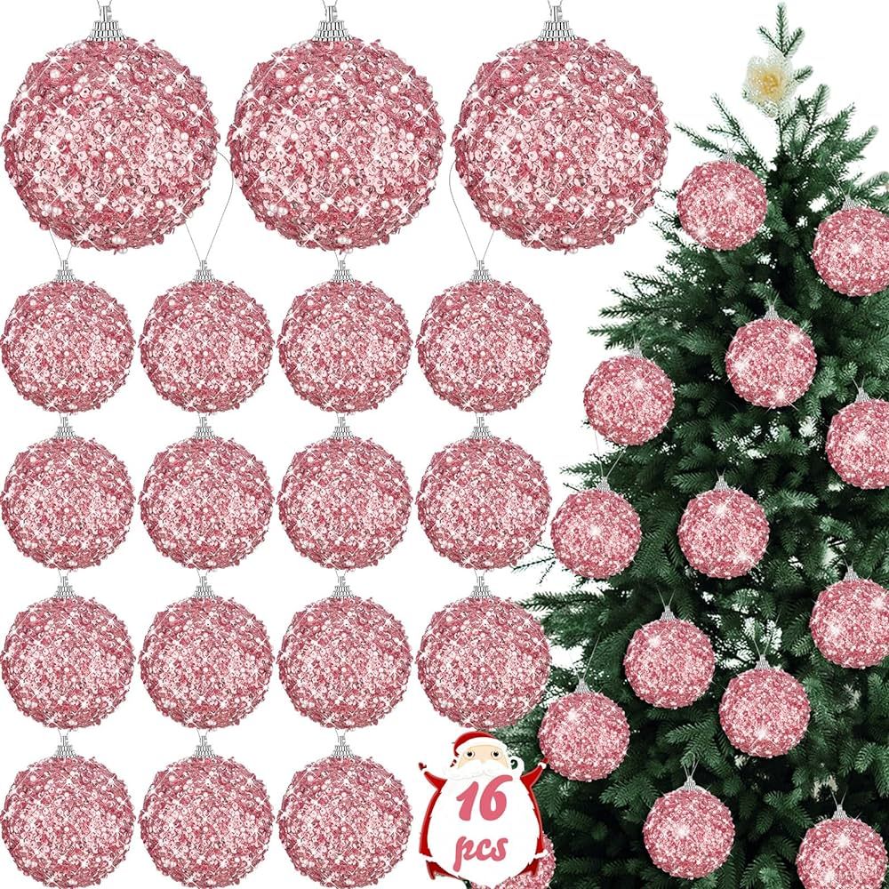 Liliful 16 Pcs 3.15" Large Christmas Ball Ornaments Glitter Christmas Decorations Tree Balls Chri... | Amazon (US)