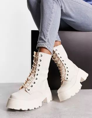 ASOS DESIGN Albany chunky lace up boots in off white | ASOS (Global)