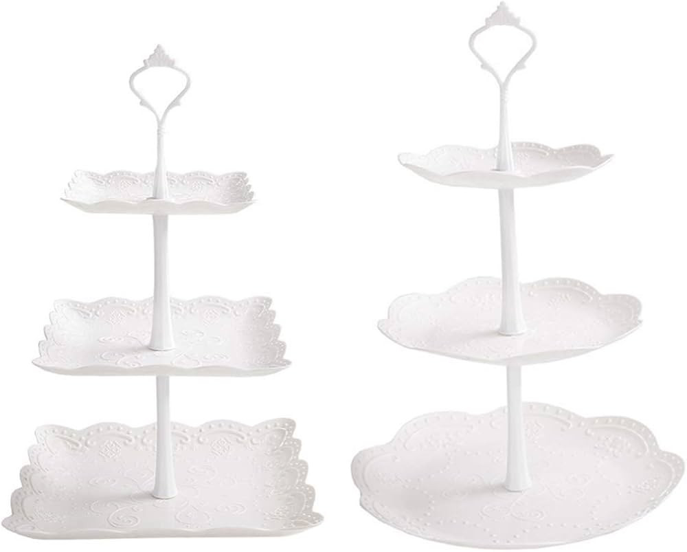Lot de 2 supports à gâteaux à dessert à 3 étages en plastique blanc - Pour pâtisserie, peti... | Amazon (CA)
