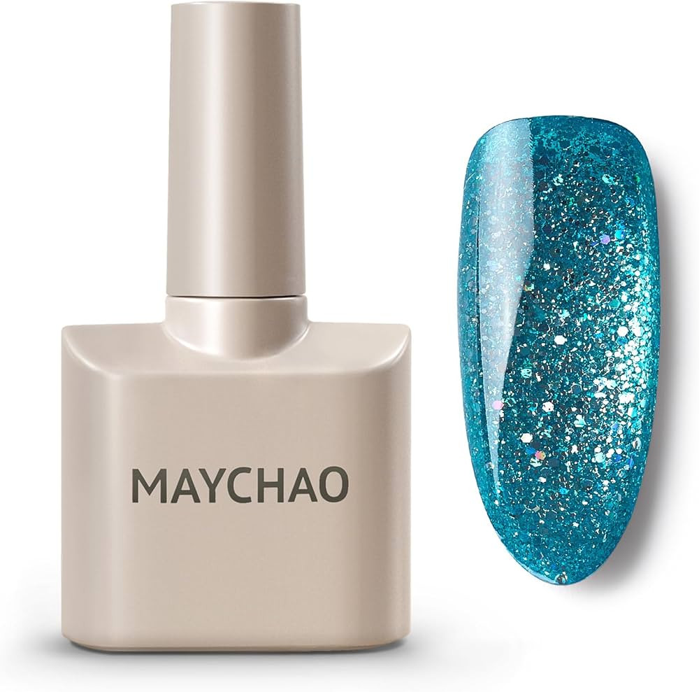 MAYCHAO 15ML Mermaid Blue Glitter Gel Nail Polish 1Pc Blue Gel Polish Soak off Gel Polish Nail Ar... | Amazon (US)