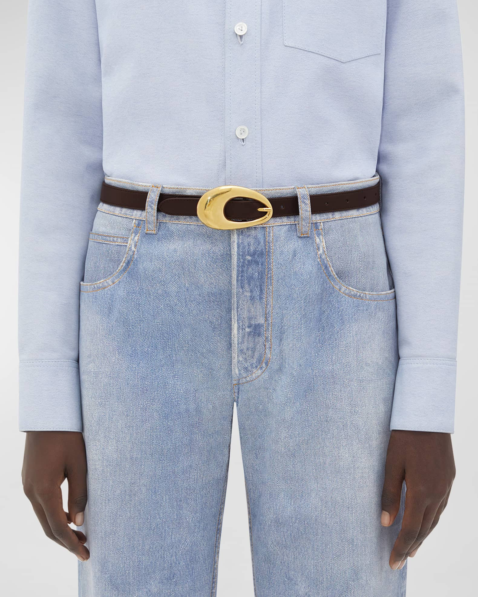 Drop Leather Belt With Brass Buckle | Neiman Marcus