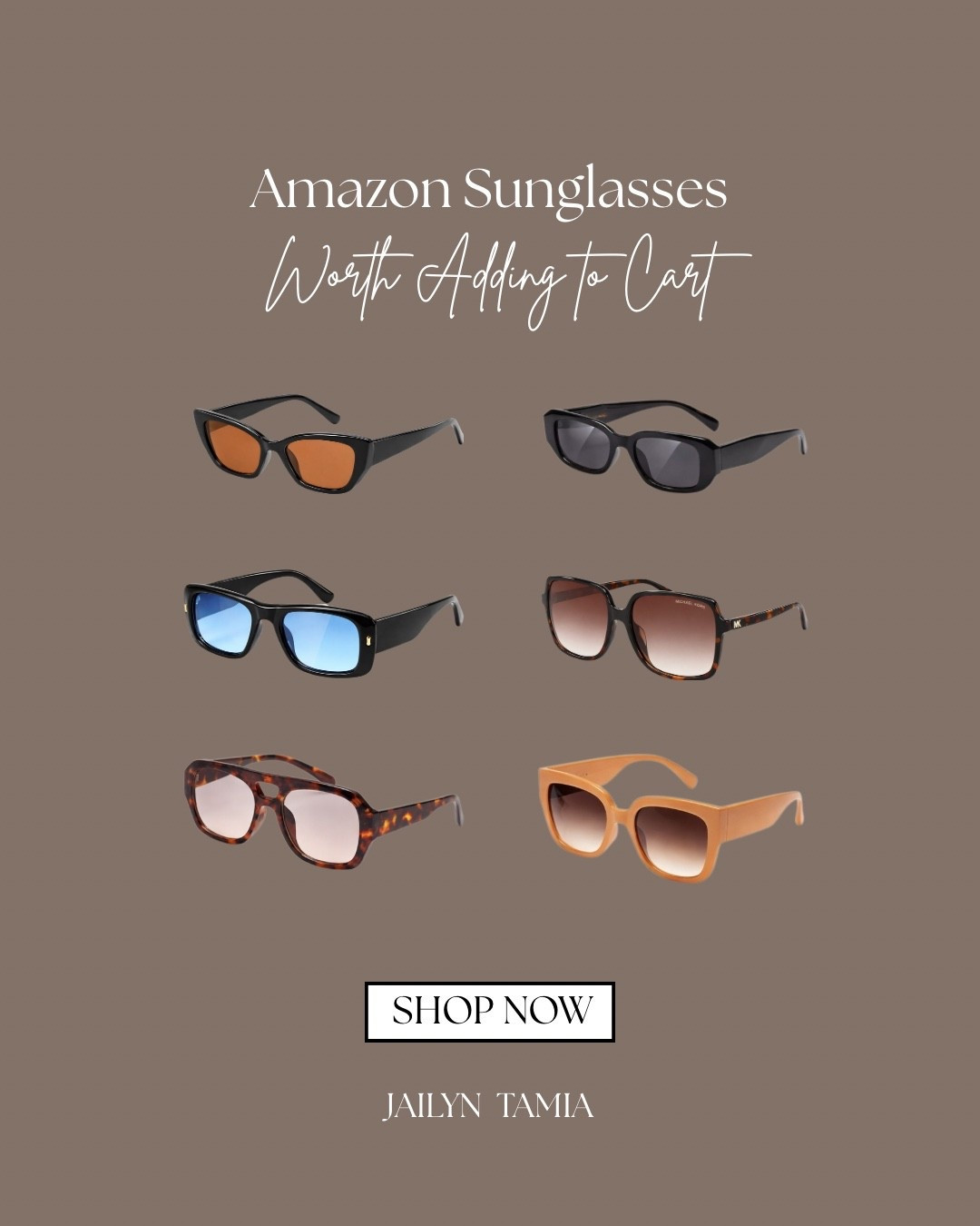 Stylish Amazon sunnies worth adding to cart for every sunny day ☀️🕶️


#amazonsunglasses #sunglassesstyle #amazonfashionfinds #summeraccessories #sunniesstyle #affordablestyle #amazonstyle #ltkfashion #ltkfinds #ltksummer #everydaystyle #neutralstyle

#LTKSpringSale #LTKBeauty #LTKootd