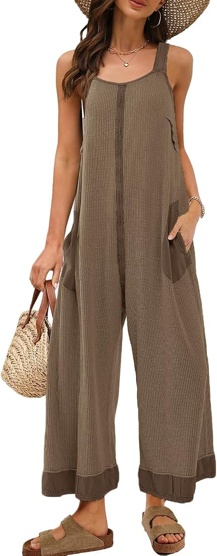 Panadila Womens Waffle Knit Jumpsuit Casual Wide Leg Jumpsuits Oversized Long Rompers Open Back L... | Amazon (US)